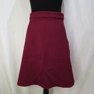 Zara Woman Side Zipper Textured Retro A-line Skater Skirt, Dark Red, Size Medium